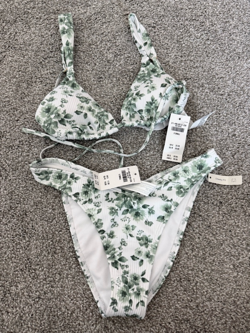 Hollister ribbed Green Floral Ribbed Bikini Set NWT